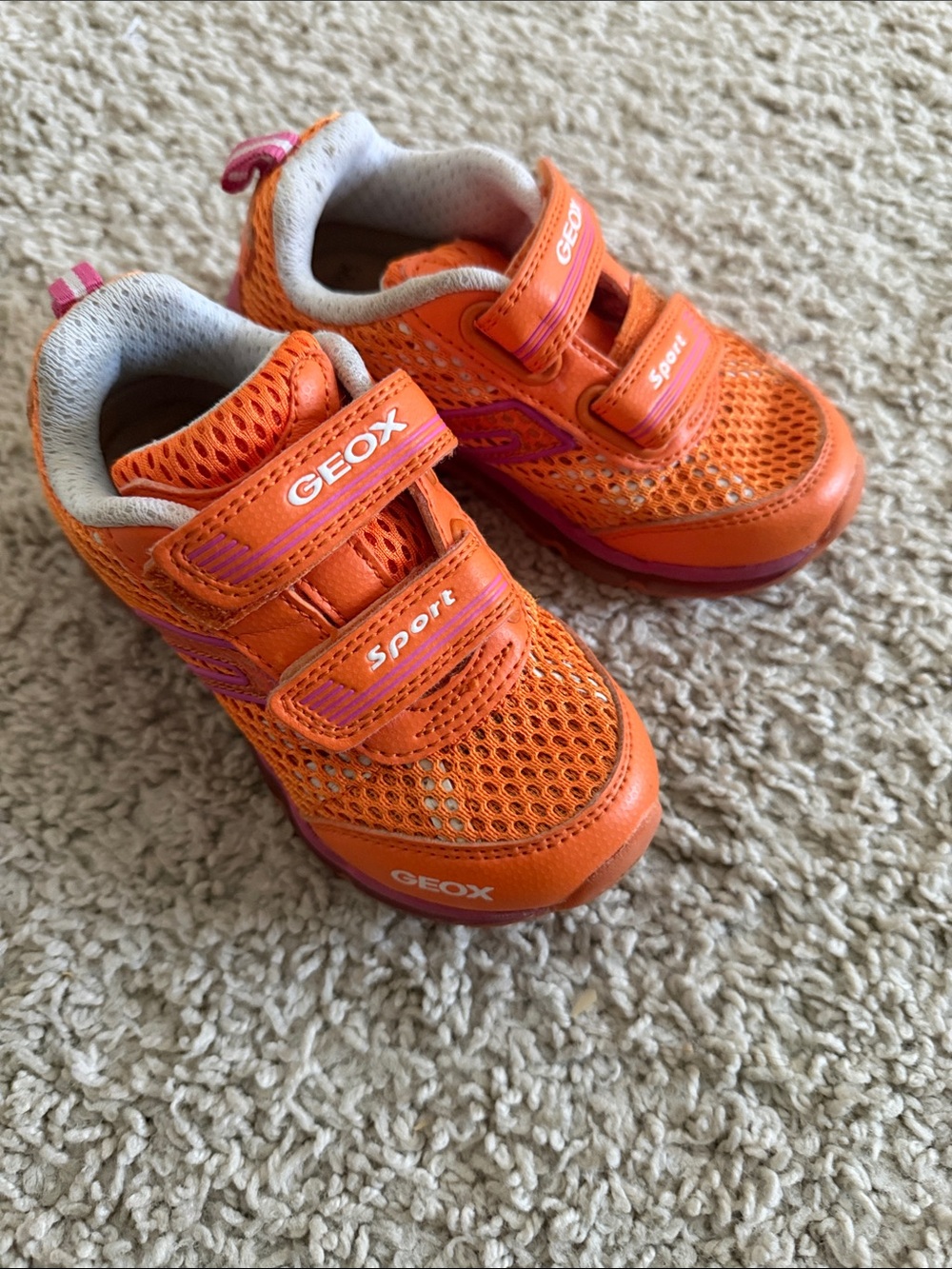 Geox Kids Orange and Pink Velcro Mesh Sneakers